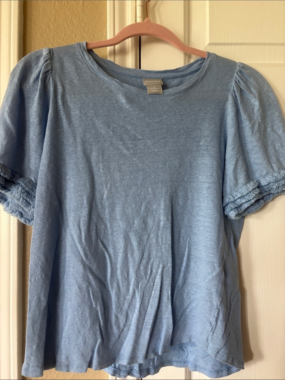 Chico's Light Blue Puff Sleeve Crewneck Tee